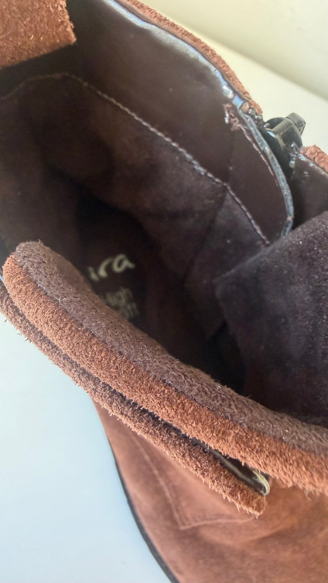 Ara Deon Mocha Suede Leather Dover Zip Combat Ankle Bootie High Soft Uk Size 6.5 (US size 8.5-9)