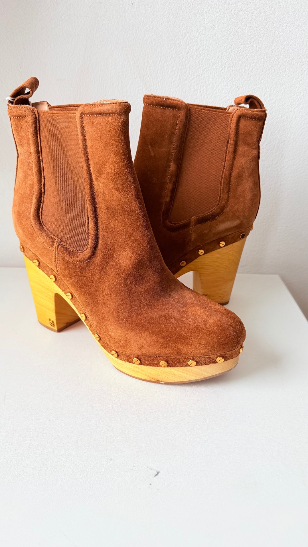 Veronica Beard Decker Platform High Heel Clog Booties In Brown Suede Size 10