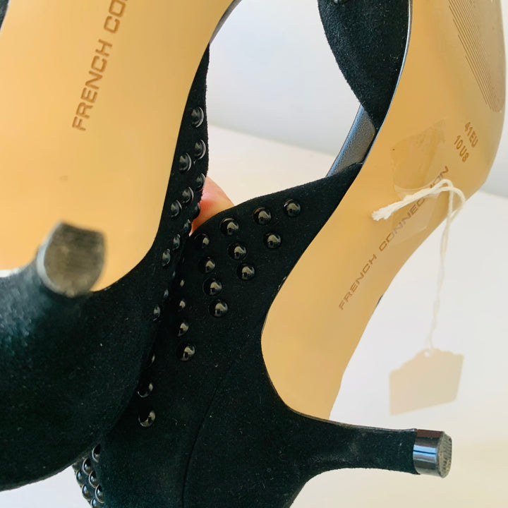 French Connection D’Orsay Black Studded Kitten Heels Size 10