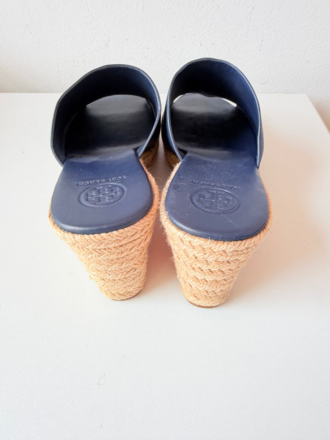 Tory Burch Bima Espadrille Wedge Sandals In Navy Blue Size 8 New
