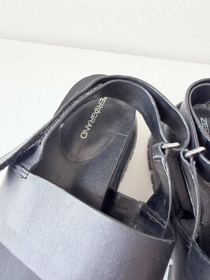 Cole Haan Zero Grand Black Leather Chunky Sandals Size 6.5
