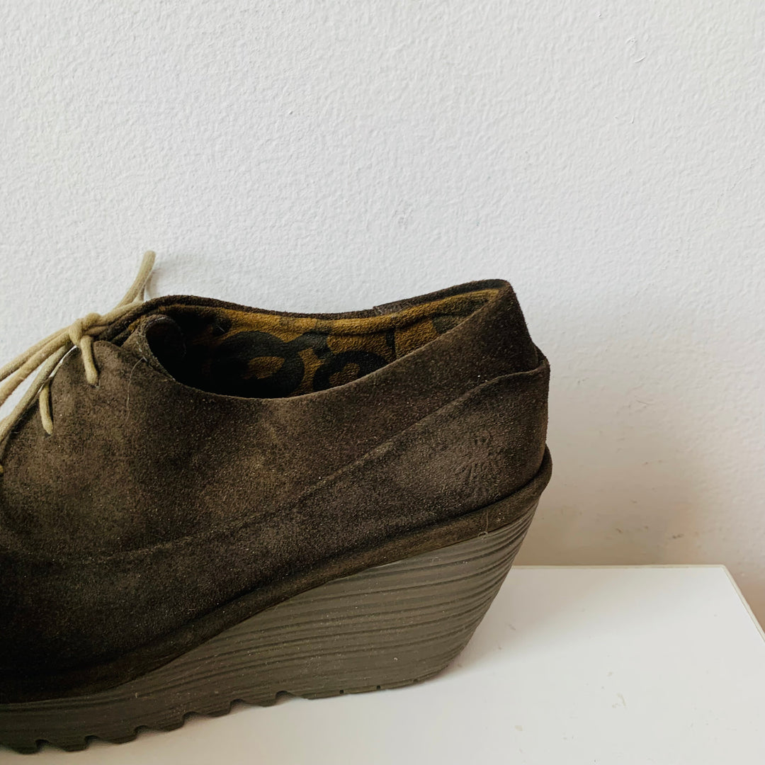Fly London Sludge Suede Wedge Lace Up Size 38
