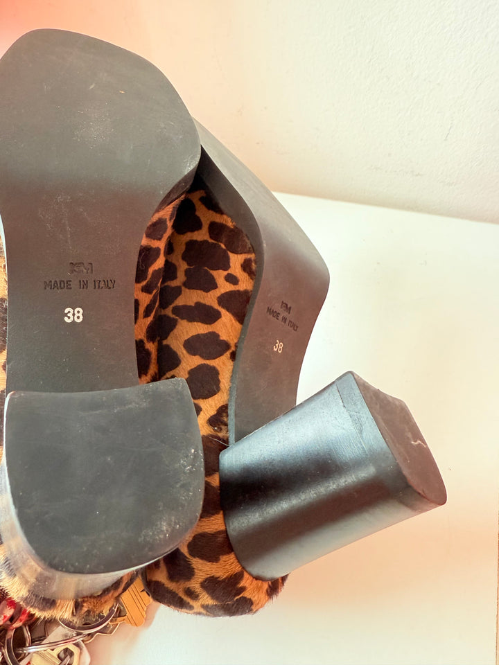 Vintage Calypso Calf Hair Leopard Print Block Heel Pumps Size 38