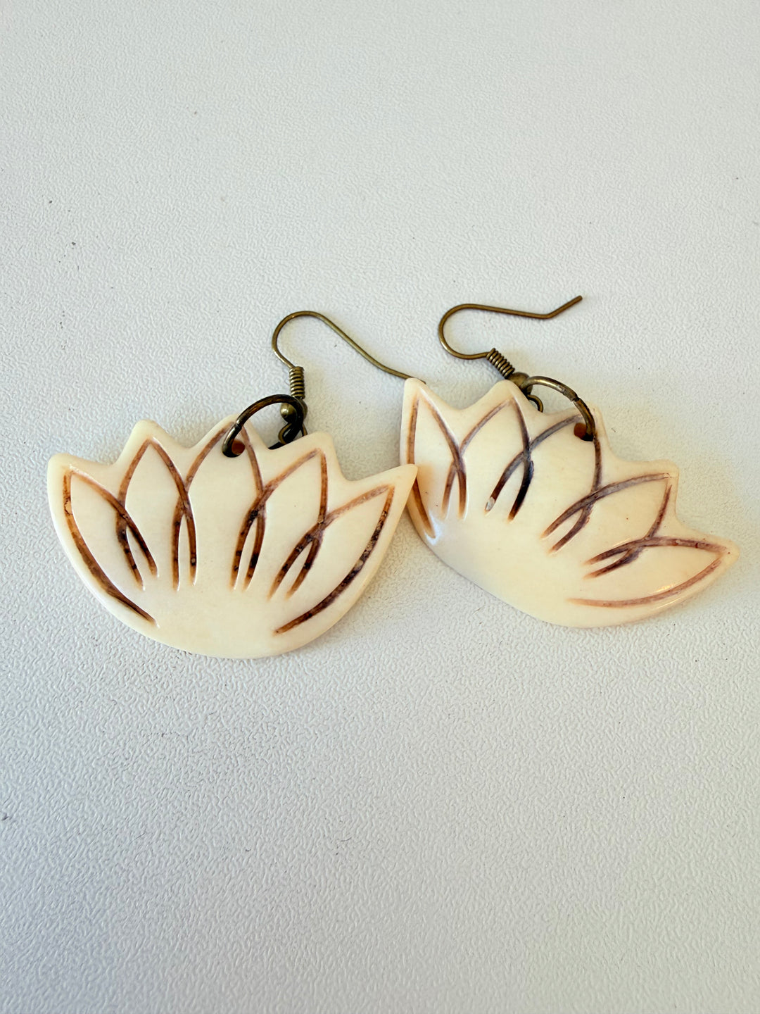 Handcrafted Bone Lotus Pierced Earrings New