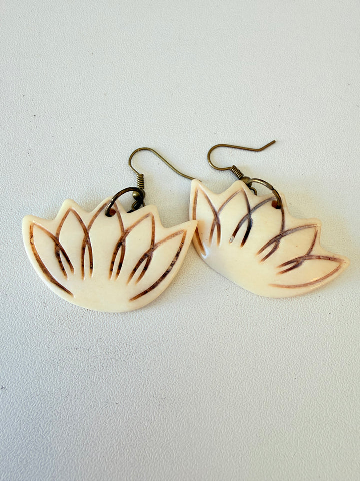 Handcrafted Bone Lotus Pierced Earrings New