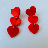 Red Triple Heart Drop Pierced Earrings