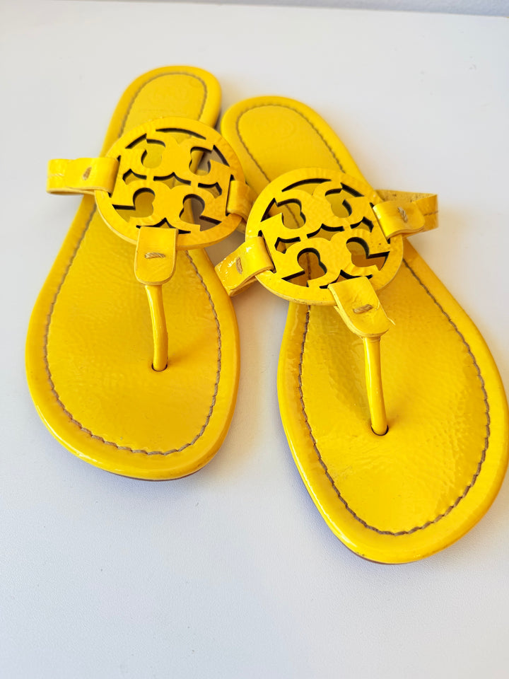 Tory Burch Miller Sandals In Limone Payent Leather Size 8.5