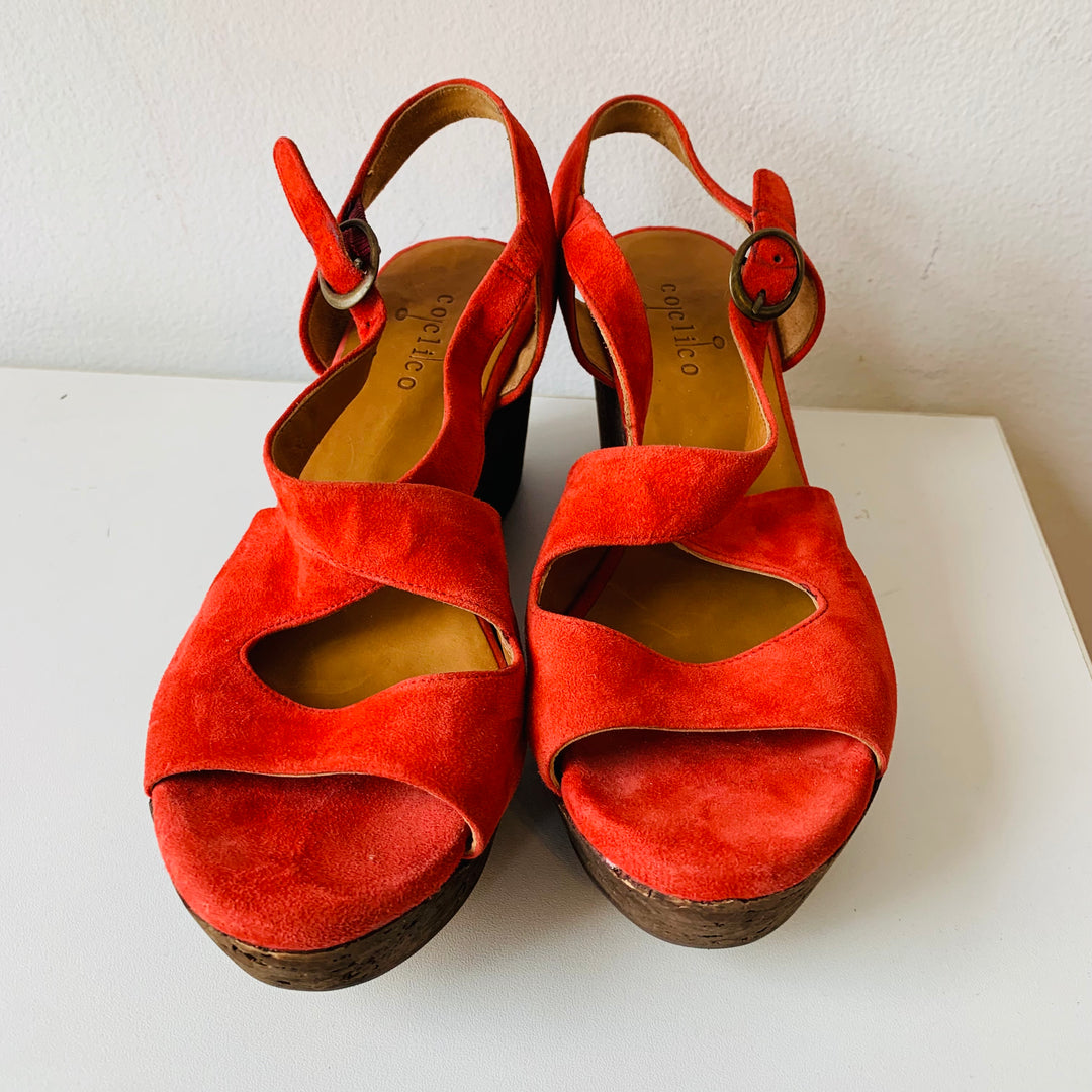 Coclico Red Suede Sandals Size 38.5 Vintage