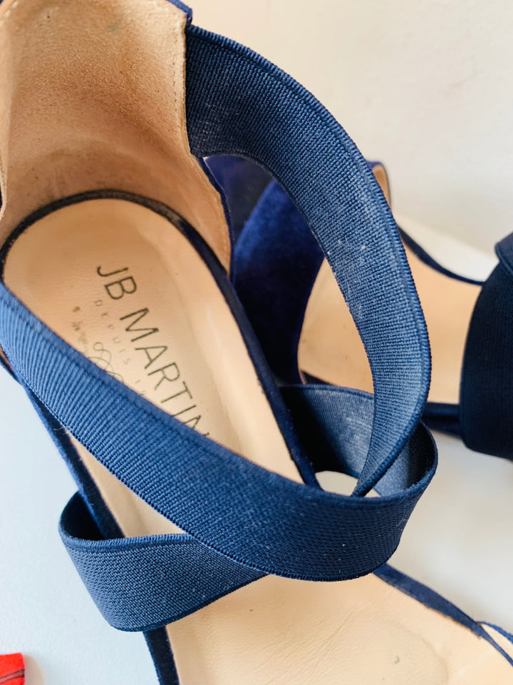 J.B. Martin Naisy Chevre Velours Night Blue Suede Sandals Size 37