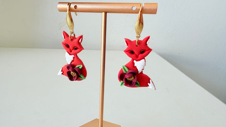 Handmade Fox Dangle Pierced Earrings