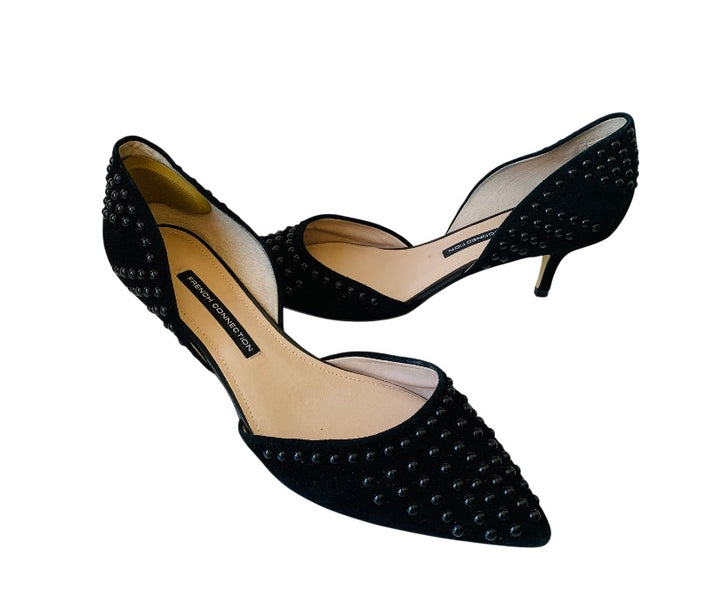 French Connection D’Orsay Black Studded Kitten Heels Size 10