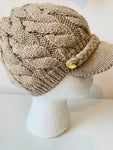 Calvin Klein Classic Knit Cable Paperboy Hat in Tan