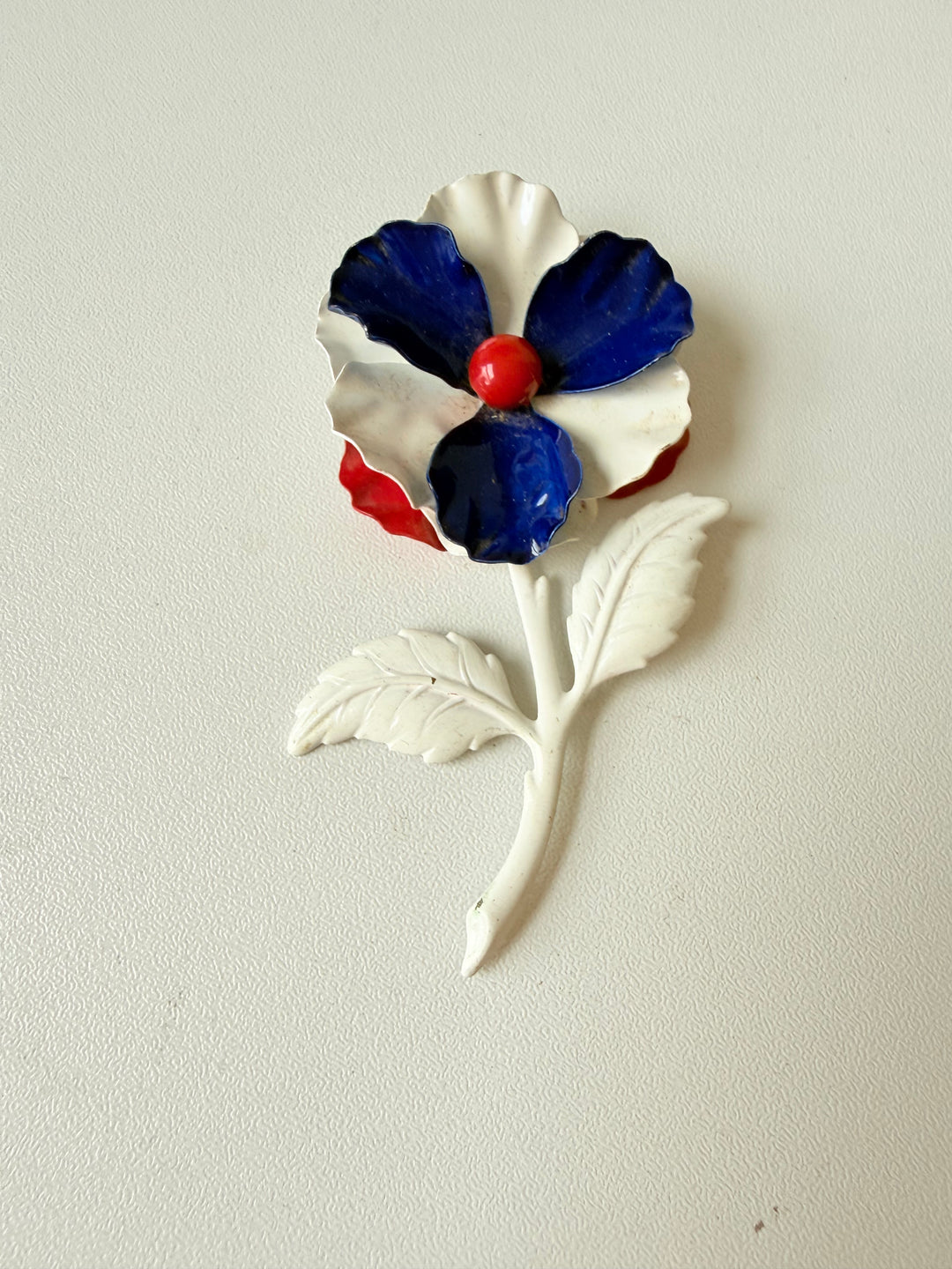 Vintage Red White & Blue Floral Brooch