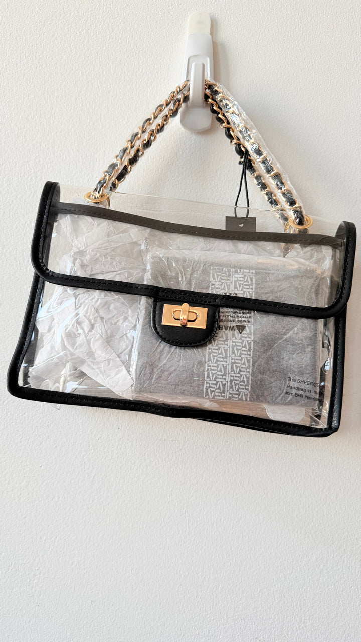 Shear Gear Pastic Black & Gold Chain NWT Handbag