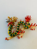 Deco Vintage Dragon Rhinestone and Pearl Brooch