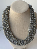 Silver Metallic Micro Bead Plastic Statement Necklace