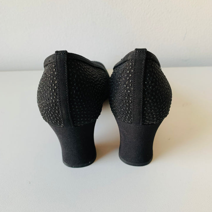 Nina Black Sparkle Block Heel Mesh Upper Pumps Size 7N New with Tags