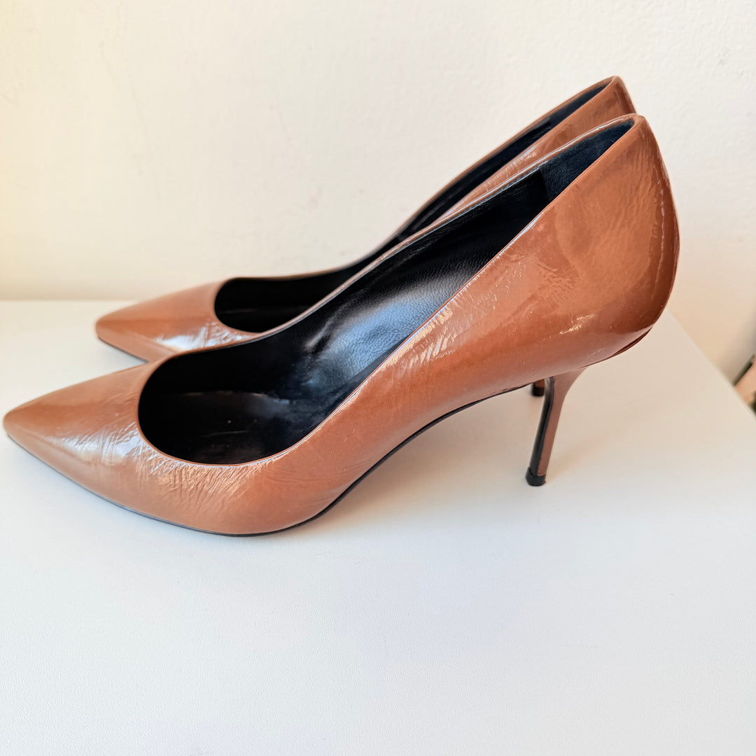 Pierre Hardy Brown Patent Stiletto Pointed Toe Pumps Size 39.5