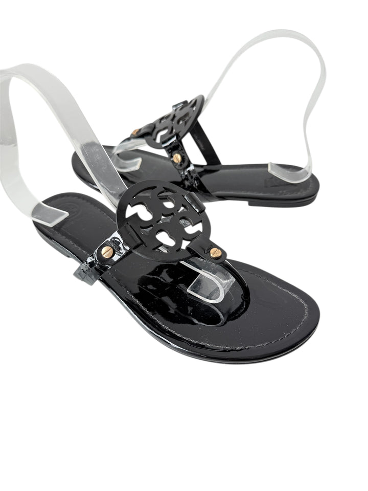 Tory Burch Black Patent Leather Miller Thong Sandals Size 8.5