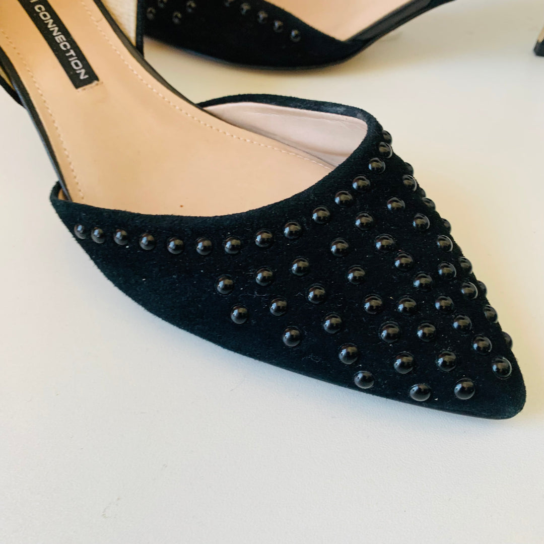 French Connection D’Orsay Black Studded Kitten Heels Size 10