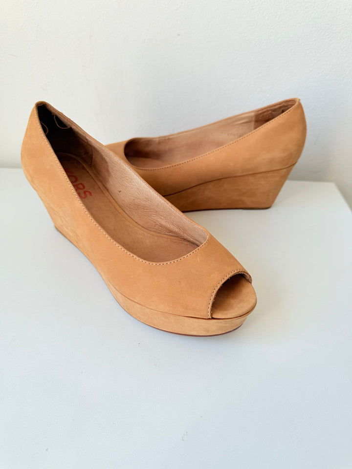 Michael Kors Brown Peep Toe Wedges Size 7.5