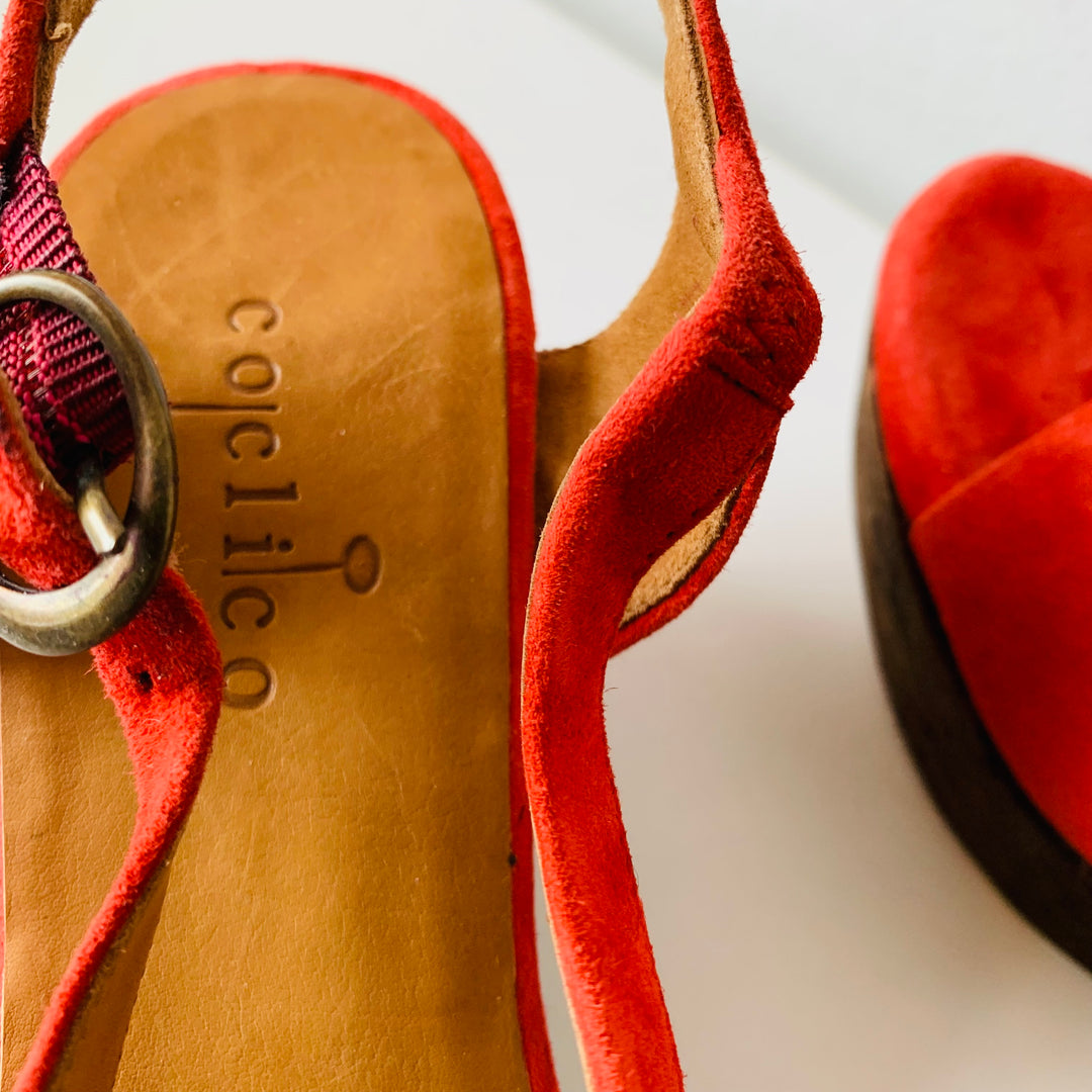 Coclico Red Suede Sandals Size 38.5 Vintage