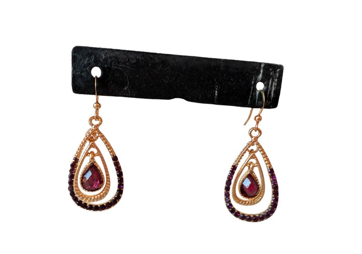 Purple Crystal Drop Pierced Earrings