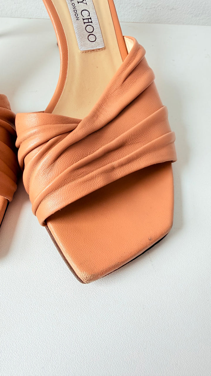 Jimmy Choo Basil 75 In Carmel  Leather Mules Size 38