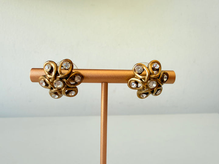 Vintage Monet Gold & Rhinestone Pierced Earrings