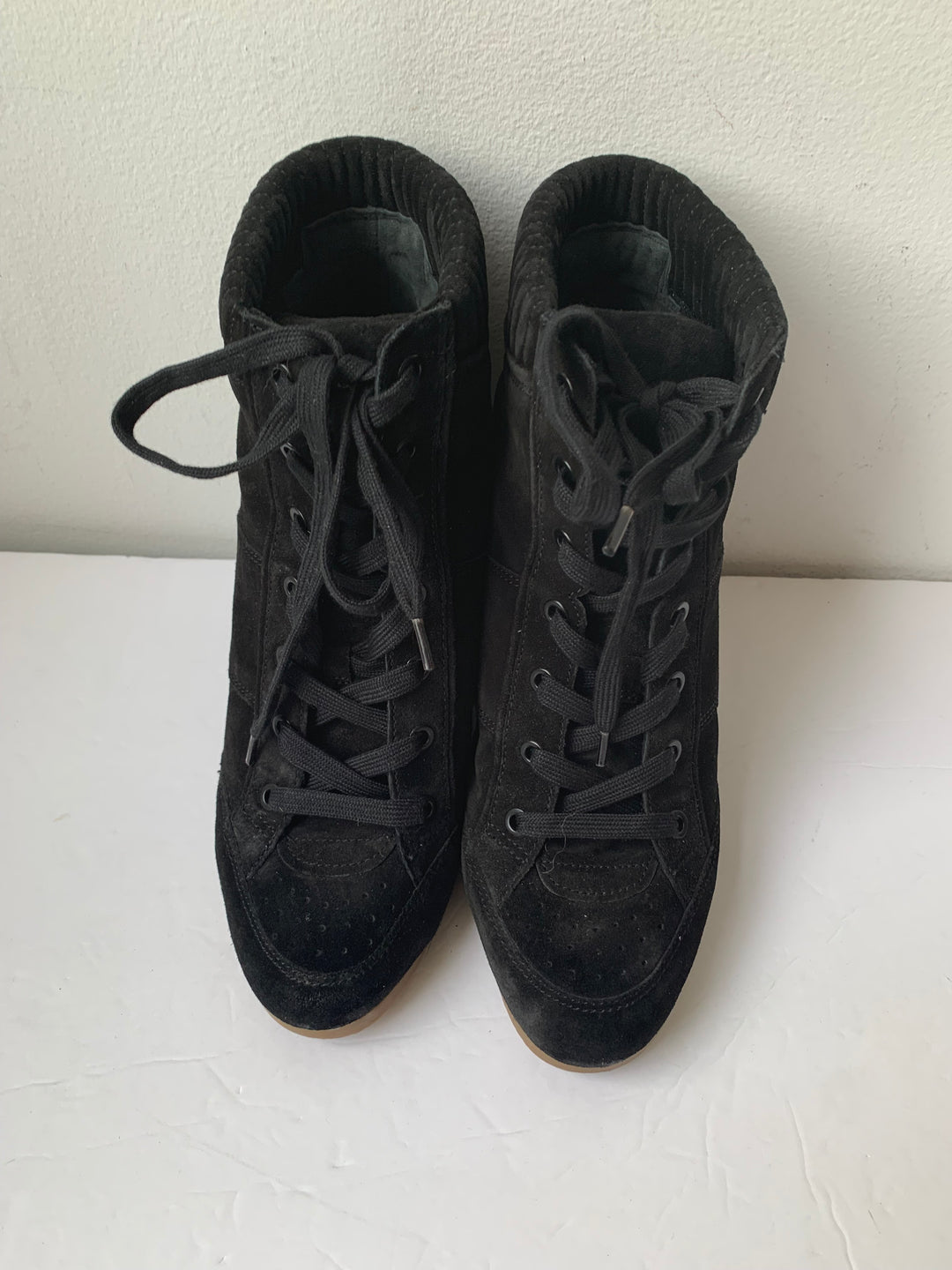 Veronica Beard Black Elissa Suede Wedge Sneaker Bootie Size 10