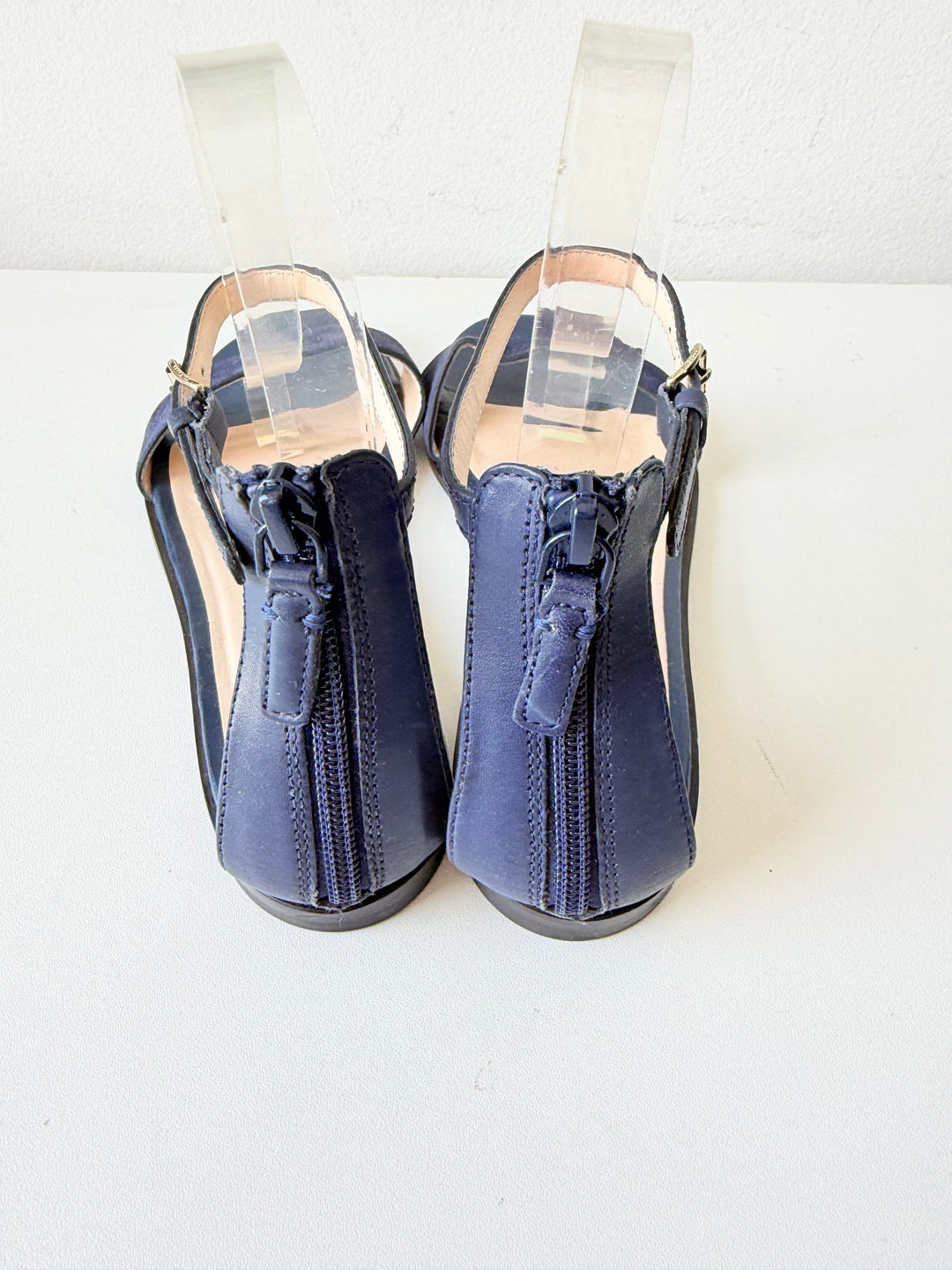 Cole Haan Adderly Blue Indigo Suede and Navy Blue Leather Zip Strap Size 7