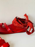 Tamara Mellon X D’ Ascoli Oasis Sandal Leather & Silk Ankle Wrap In Red Size 40.5 NEW (US 10-10/12) Women’s