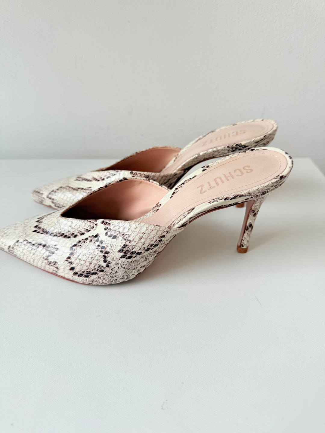 Schutz Charla Snake Embossed Leather Mules Size 8