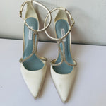 Nine West Fabel 7 White Satin Jeweled Pointed Toe Pump Shoes Size 9