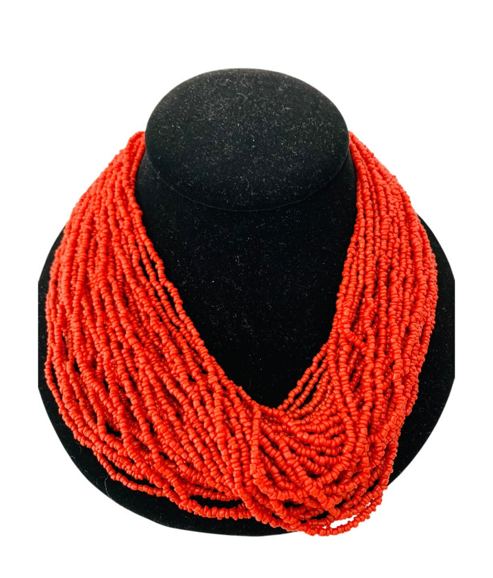 Micro Orange Layered Beaded Statement Necklace