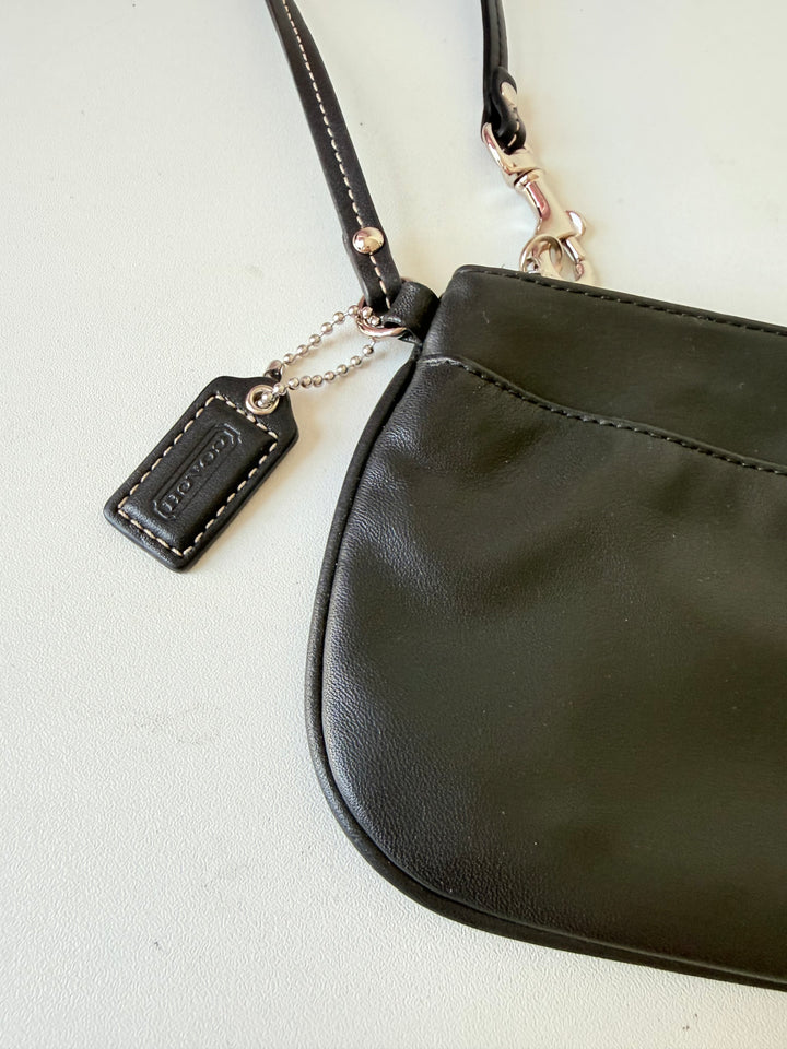 Coach Smooth Black Leather Mini Wristlet
