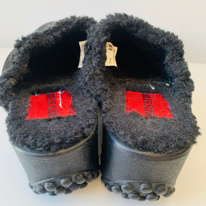 Bus Stop Vintage Black Suede Platform Clogs Size 8.5