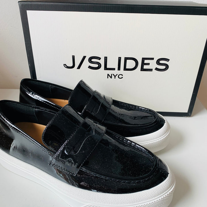 J/Slides GiGi Black Patent Leather Slip Ons Size 7 New in box
