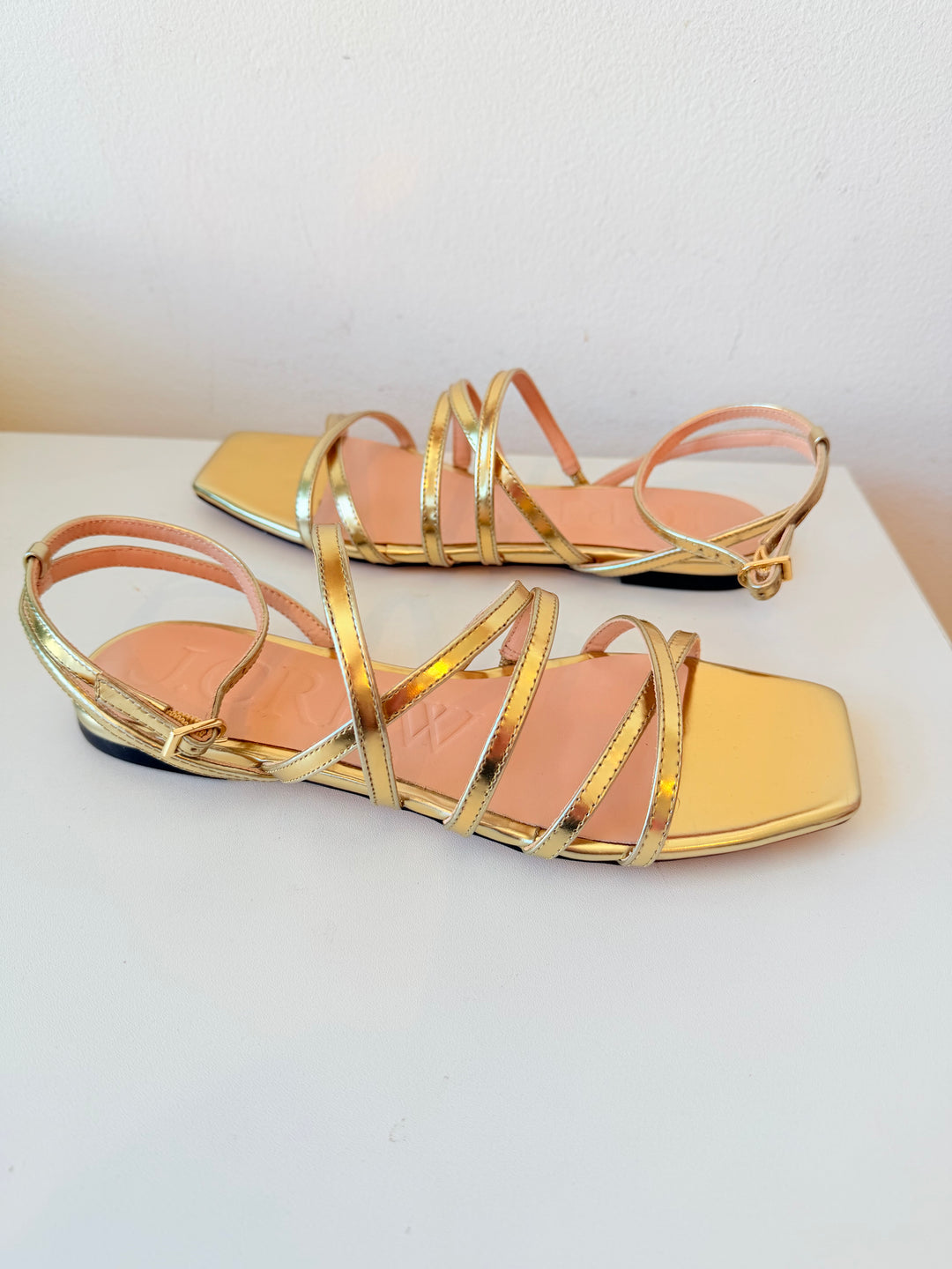 J.Crew Dark Gold Metallic Strappy Flat Sandals Size 7.5 New In Box