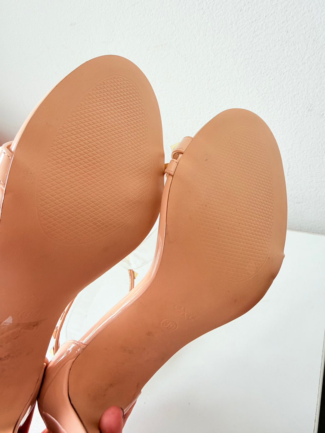 EXE Nude Patent Leather Studded Strappy Pumps Size 39
