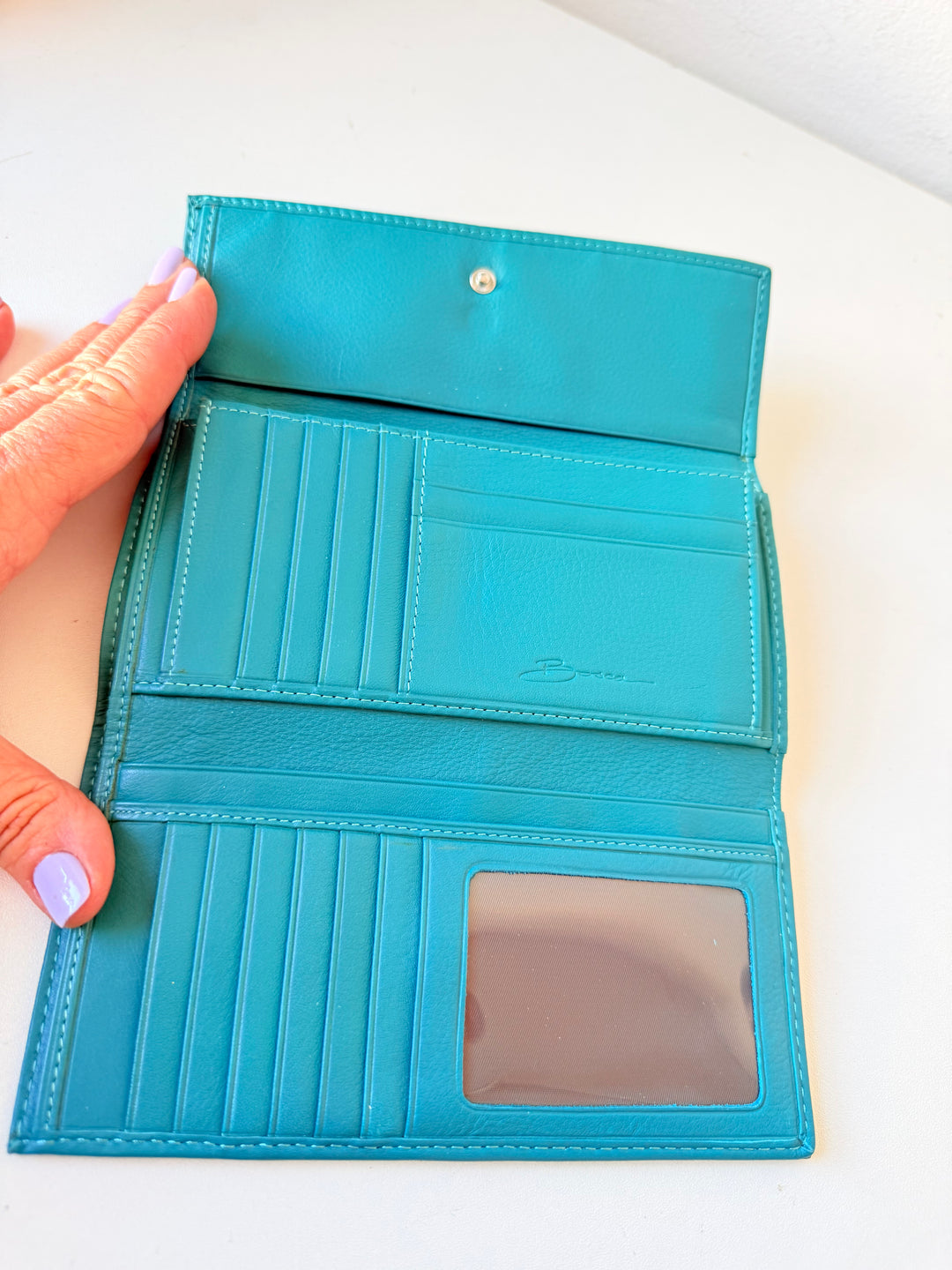Bosca Leather Navy Blue & Aqua Fold Over Wallet