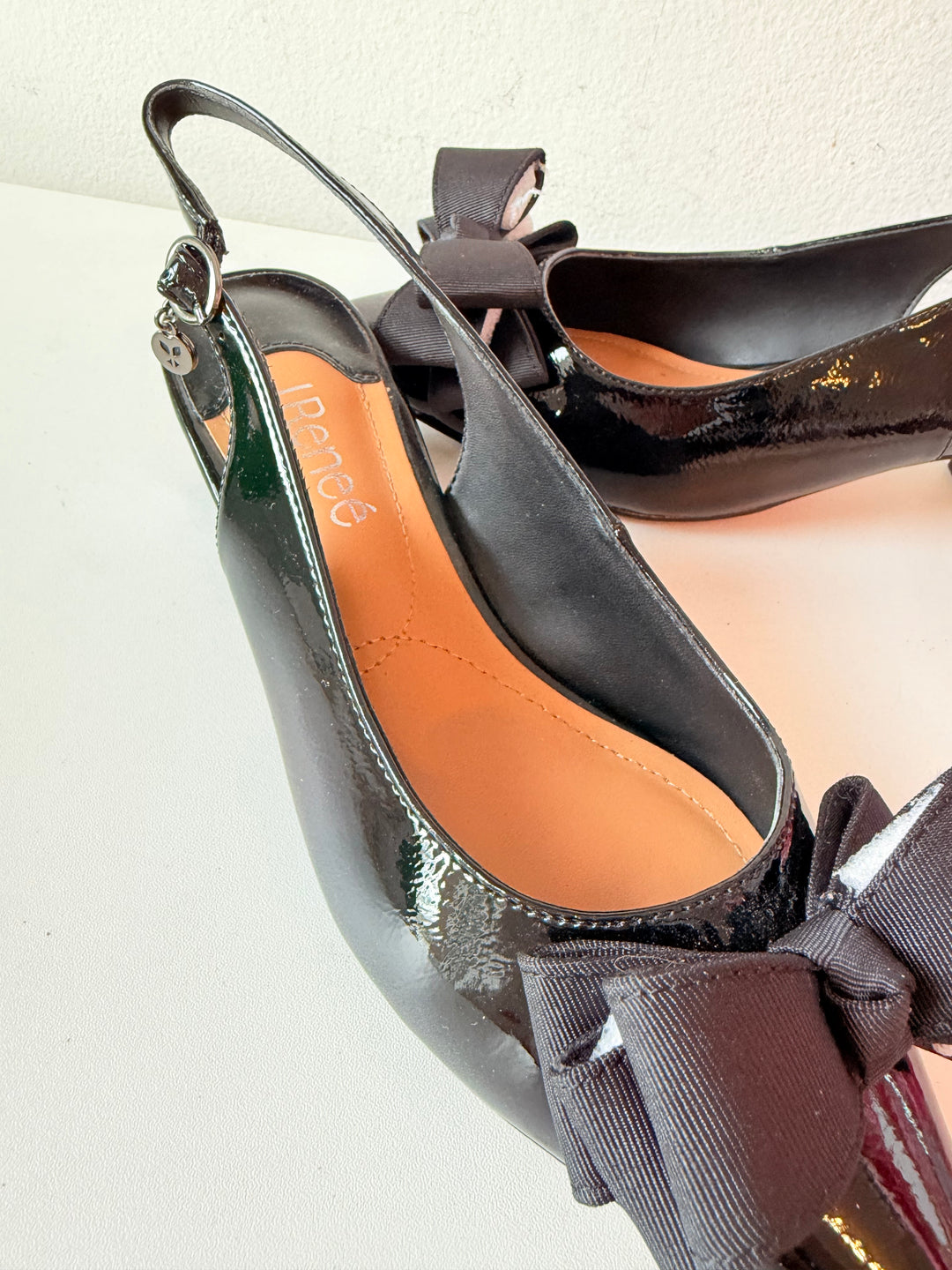 J Rene’e Kimma Black Patent Slingback Pumps Size 7W