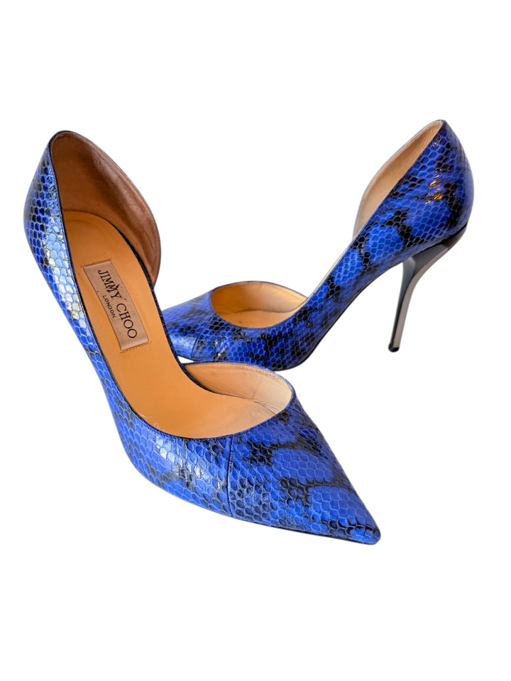 Jimmy Choo Anouk Blue Snakeskin d’Orsay Pumps Size 41 Authentic