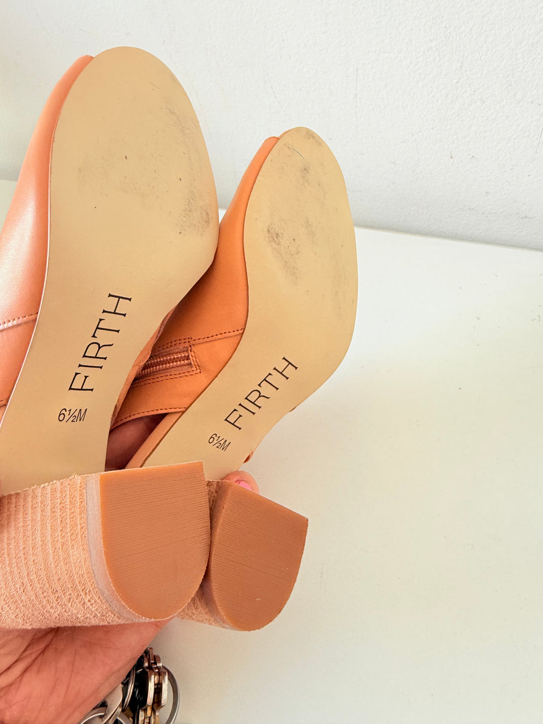 Firth Leather Light Peach Peep Toe Bootie The Shay Model Size 6.5