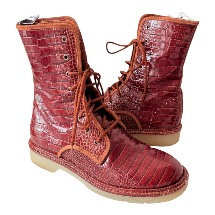 Max Mara Crocodile Print Leather Combat Boots Size 38