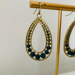 Green Ombré Rhinestone Teardrop Gold Tone Pierced Earrings