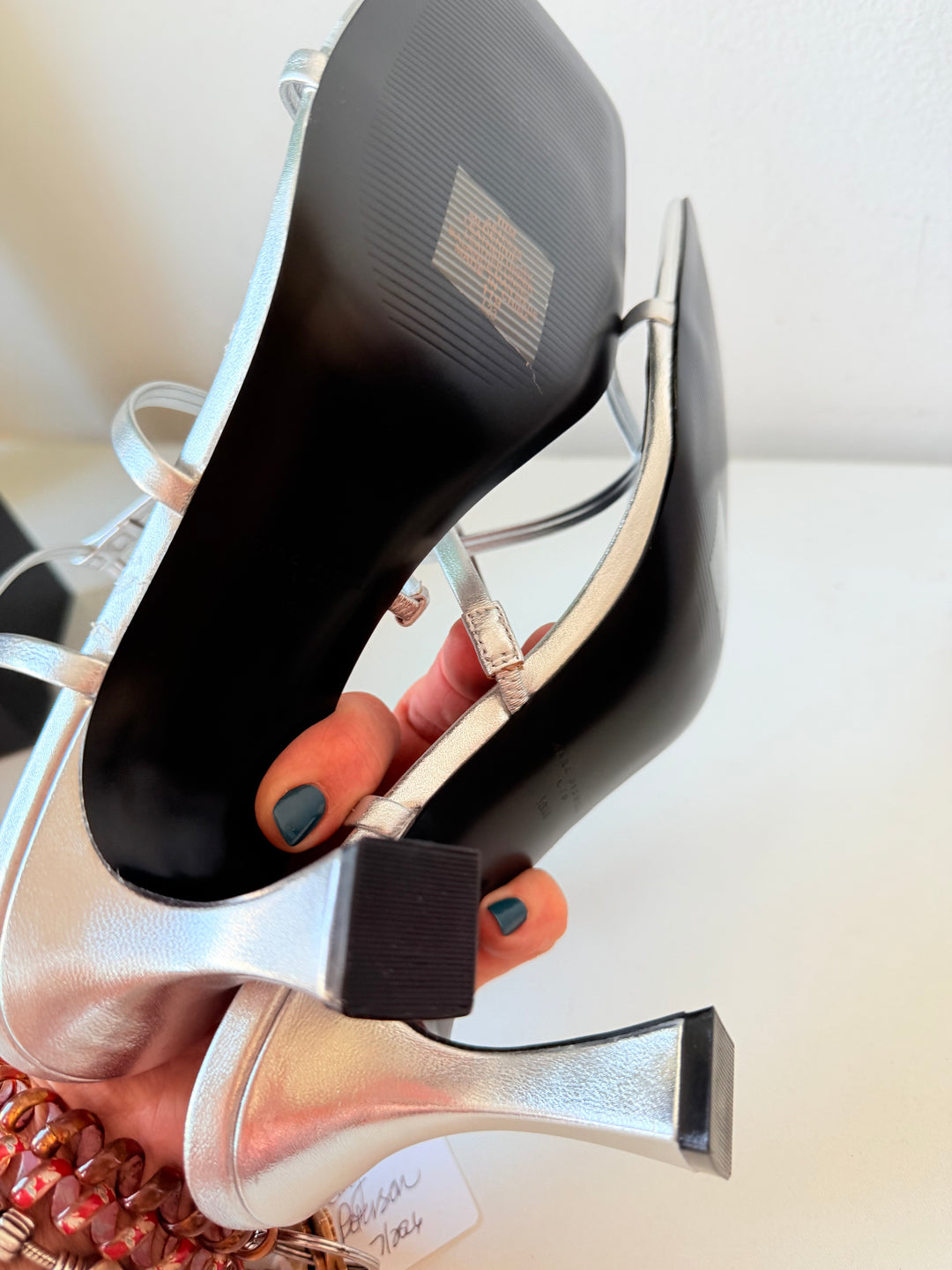 Marc Fisher Dennie Strappy Leather Dress Sandal In Metallic Silver Size 10 NIB