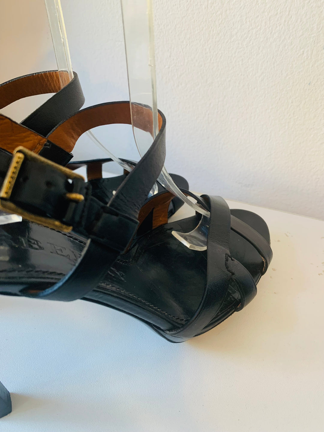 Burberry Black Leather Bridle Ankle Strap Sandals Size 40