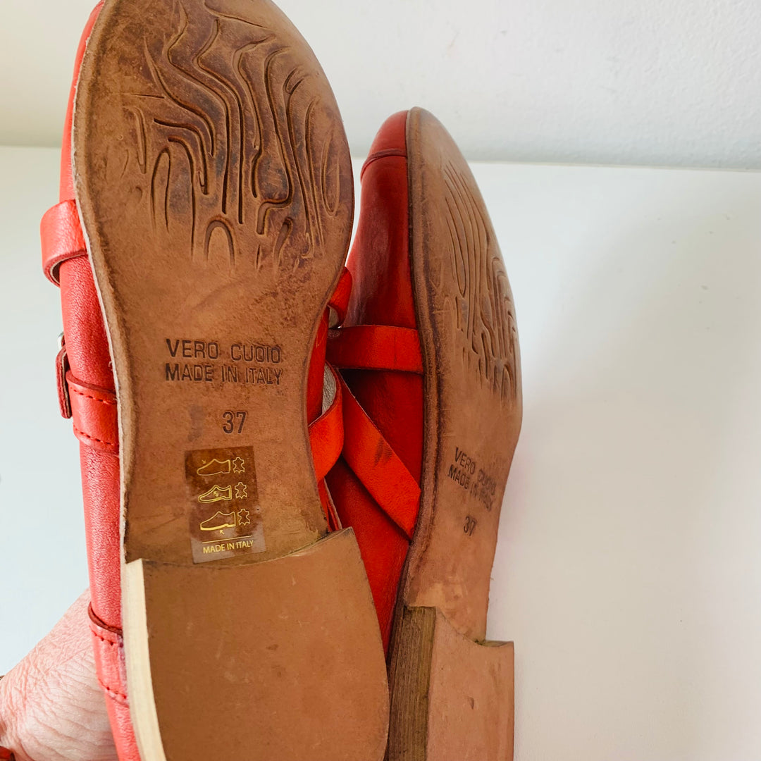 Just Italia Red Leather Strappy Flats Size 37