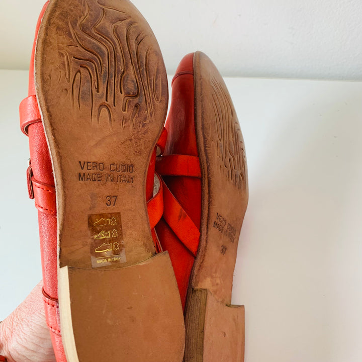 Just Italia Red Leather Strappy Flats Size 37